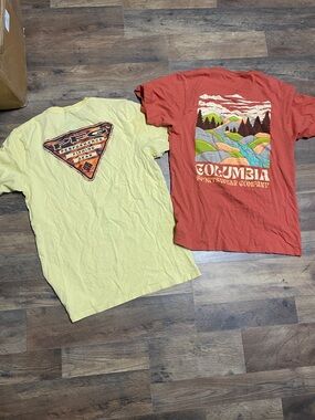 Columbia Red Graphic Tee with Pale Yellow PFG Tee - 2 Pack